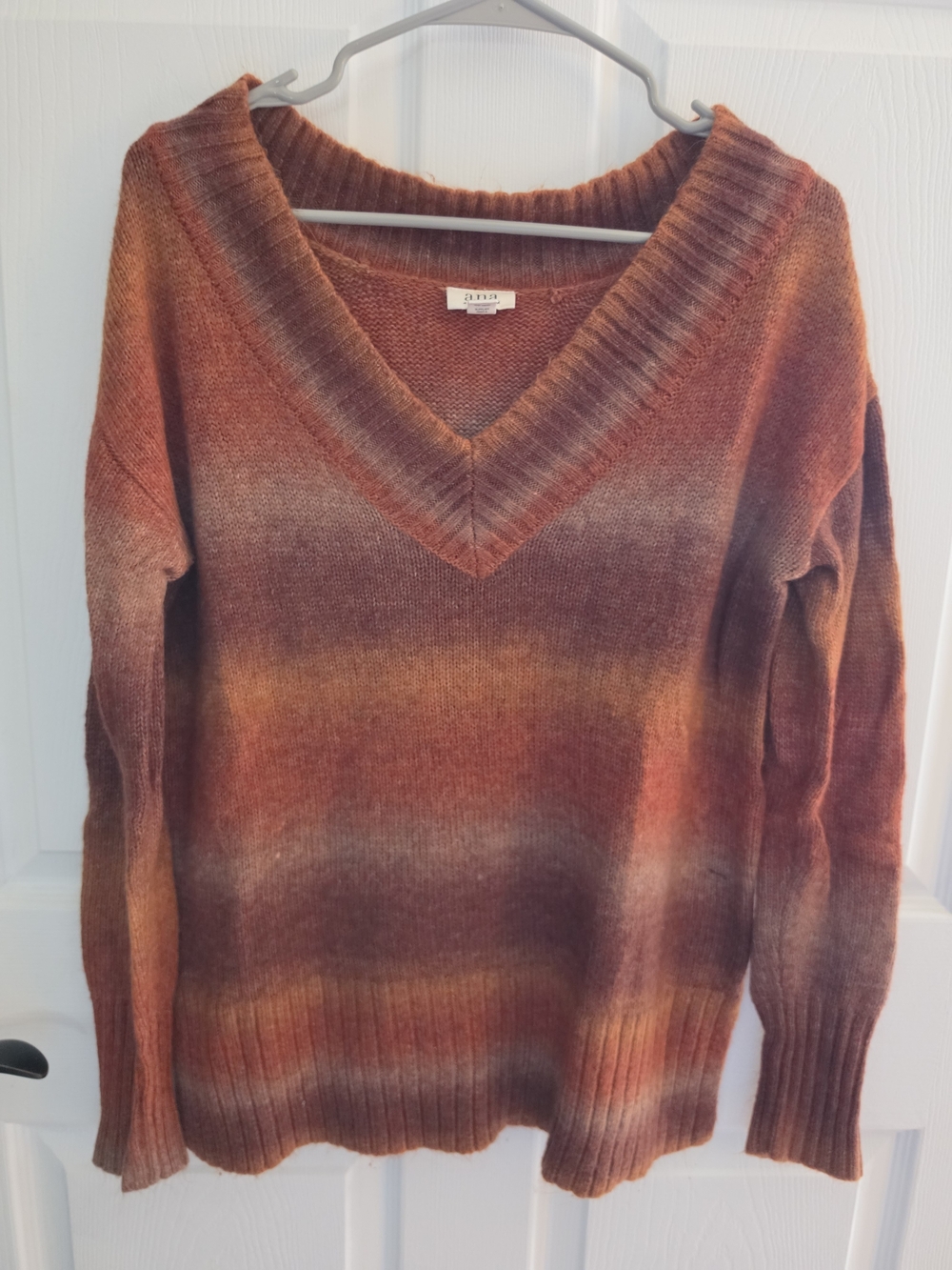 a.n.a Ombre V-Neck Sweater in Rust, Burnt Orange and Brown